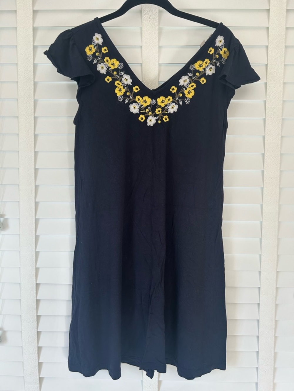 LOFT Mini Dress Navy Blue Flutter Embroidery Flowers XS